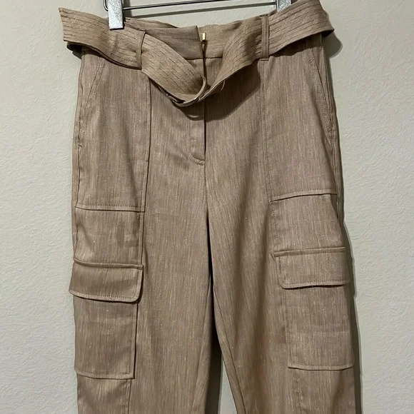 NWT WHBM Linen Blend Utility Trousers. Color: Sahara Twill. Size 6P. - Picture 4 of 11